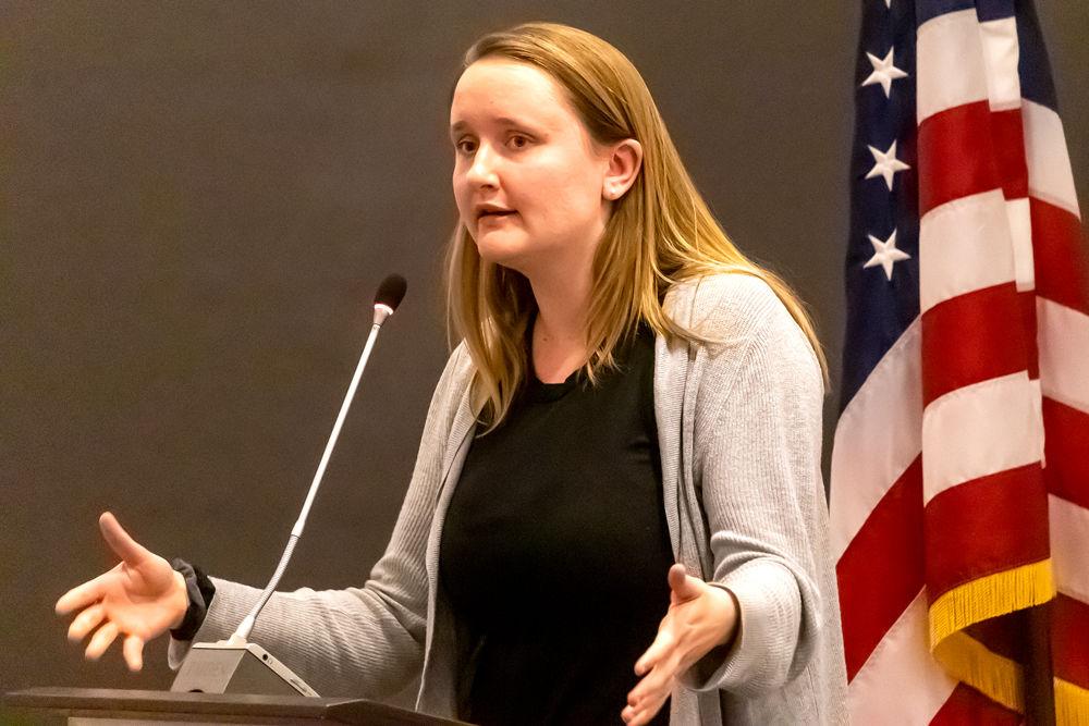 Student Body President Jess Errico, a fifth-year studying mechanical and aerospace engineering, addresses the Student Senate body in Talley Student Union on Wednesday, Feb. 20, 2019. Student senate meetings are held on a bi-weekly basis in room 4140.
