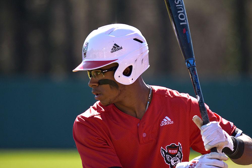 *Editor's note: the original photo has been replaced.
A sophomore outfielder, Terrell Tatum bats during the game against Minnesota on Saturday, March 2, at Doak Field. Butler went 0-2 as the Wolfpack won 3-2.