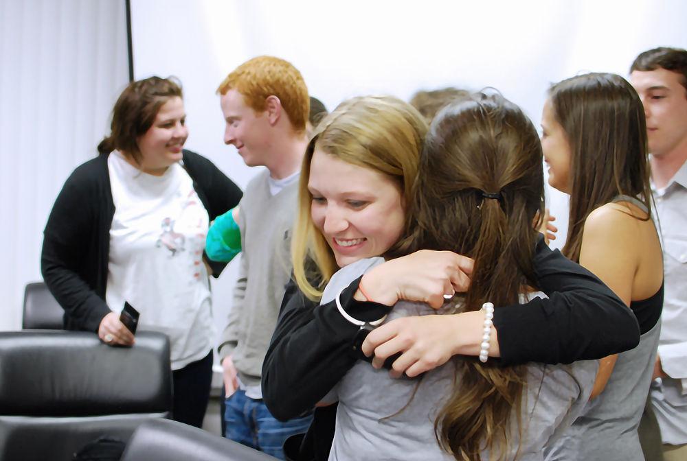 Chandler Thompson, an NC State graduate, celebrates her win in the Student Body President election March 29, 2011. Chandler Thompson&#8217;s father, David S. Thompson, an NC State alum and member of the NC State University Foundation board of directors, founded the David S. Thompson Family for Student Success Endowment.
