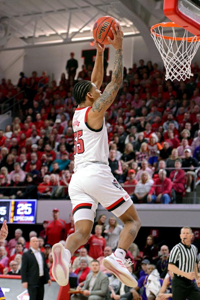 Sophomore guard Blake Harris goes up to dunk in Reynolds Coliseum on Wednesday, March 27, 2019. Harris had 3 assists and 4 rebounds. The Wolfpack lost 94-93 to Lipscomb, causing them to get knocked out of the NIT.
