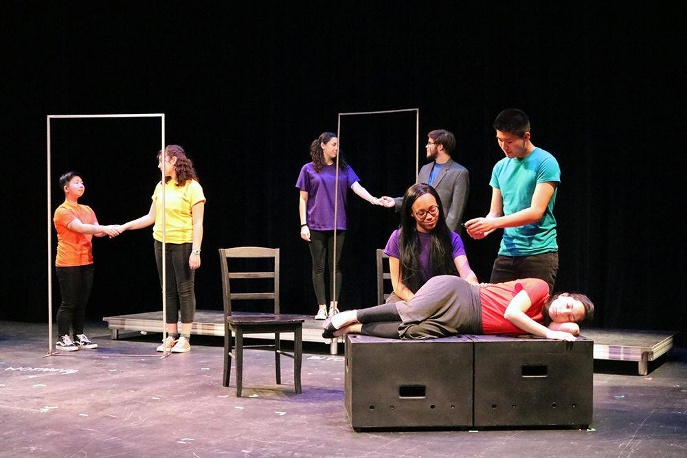 The cast of A Good Little Rain run through the play at a dress rehearsal in Steward Theatre on Monday, March 18. A Good Little Rain will be showing at Steward Theatre from March 20-24.