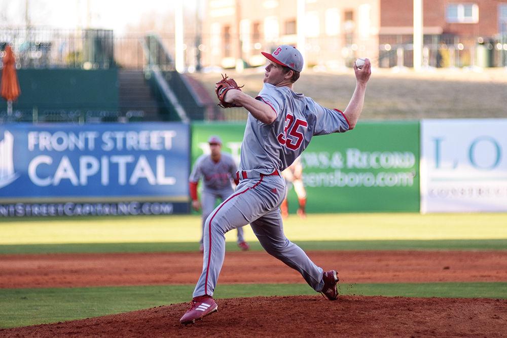 Redshirt freshman pitcher Cameron Cotter pitches against NC A&amp;T during the game on Wednesday, March 27, at First National Bank Field. The Wolfpack beat the Aggies 12-3, with Cotter pitching for fine and two-thirds innings, giving up striking out five, while giving up one earned run, five hits and no walks.
