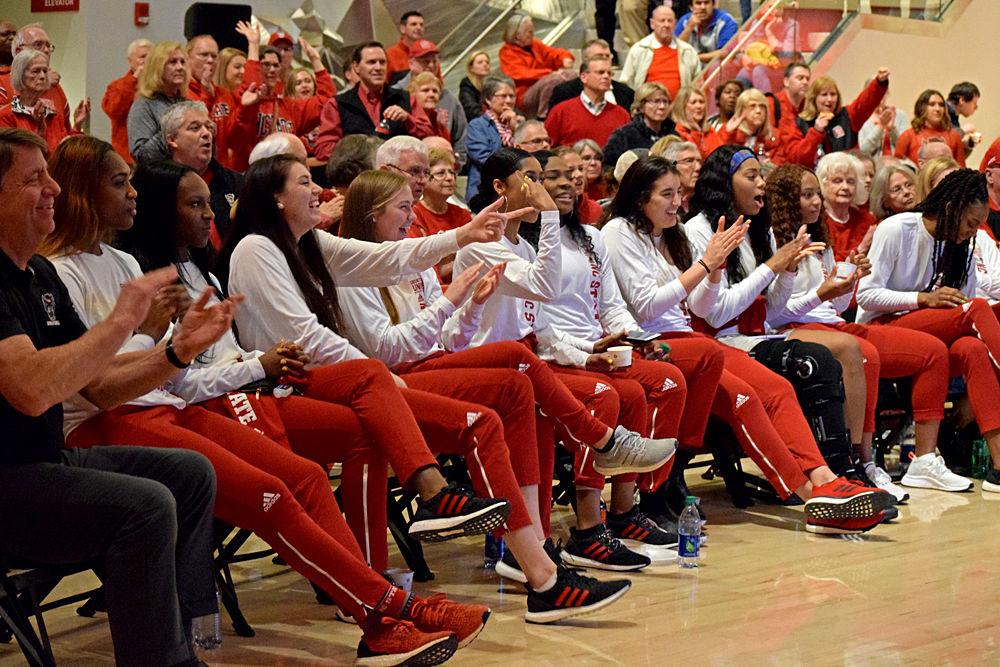 The NC State women&#8217;s basketball team celebrates their seeding in the NCAA tournament in Reynolds Coliseum on March 18, 2019.&#160;The No. 3 seed Wolfpack will take on the No. 14 seed Maine on Saturday, March 26, 2019 in Reynolds Coliseum.