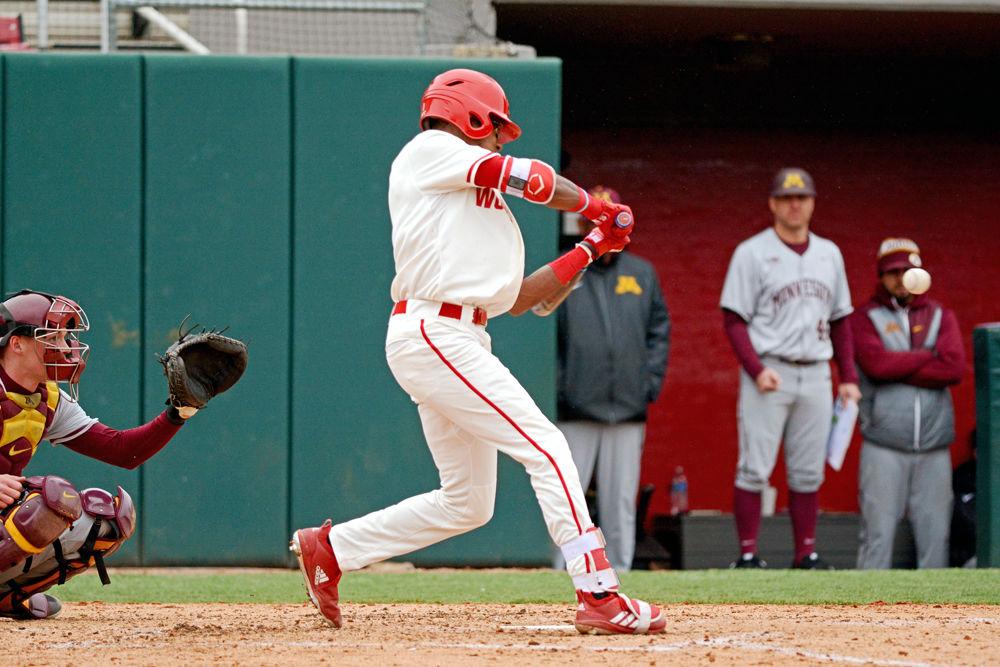 Sophomore outfielder Terrell Tatum takes a swing against Minnesota on Sunday, March 3, 2019 at Doak Field. Tatum went 1-4 with one run batted in, one stolen base and one error in the Wolfpack&#8217;s 5-4 walk-off win.