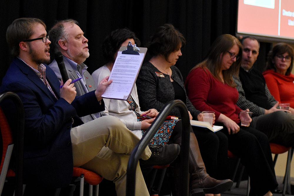 Panelists at the Graduate Issues Town Hall discuss topics such as insurance, mental health, and working time regulations faced by graduate students on Tuesday, March 4, 2019 in Talley Student Union.