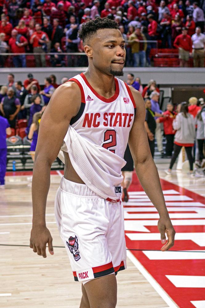 Redshirt senior guard Torin Dorn walks off the court for the last time in an NC State uniform after the loss to Lipscomb in Reynolds Coliseum on Wednesday, March 27, 2019. Dorn led the team in scoring with 34 points, shooting 15-22 from the field. The Wolfpack lost 94-93.