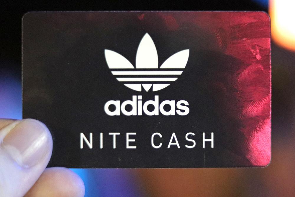 An Adidas Nite Cash Card distributed to participants who waited in line at the free expression tunnel the night of Wednesday, April 24. These cards were given to the Adidas workers in the stands for a chance to win a free pair of shoes, a shirt, or stickers.