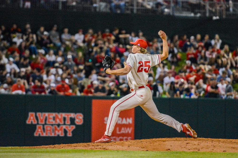 Junior pitcher Andrew Blake pitches against Virginia on Friday, March 29, 2019 at Doak Field. The Wolfpack lost 4-3, with Blake pitching four and two-thirds innings.