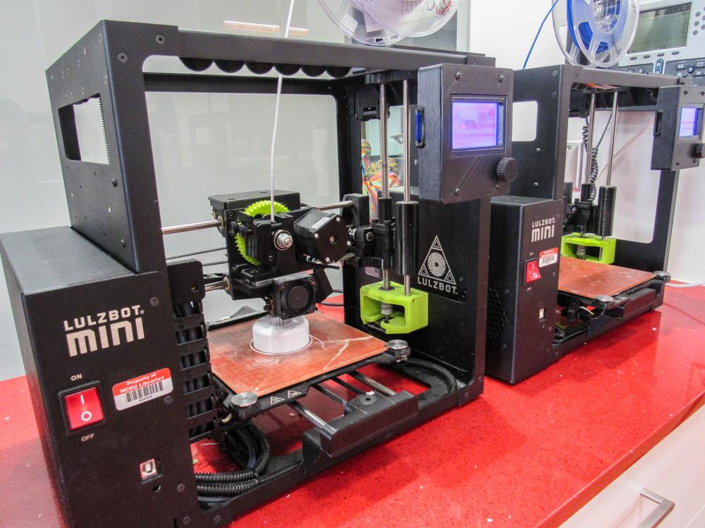 3D printers sit in D.H. Hill Library on the first floor Makerspace on Feb. 26, 2019. Makerspace is a collaborative space that gives students and faculty access to a wide range of technologies.