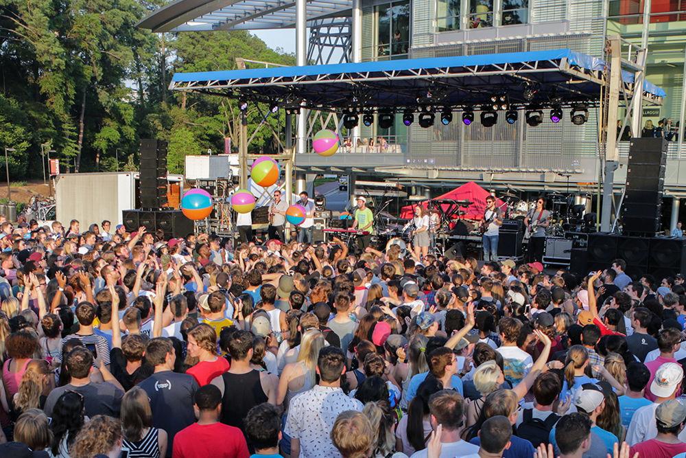 Beach balls fly throughout the crowd as Lawrence the Band plays at Wolfstock on April 28, 2017 on Stafford Commons.