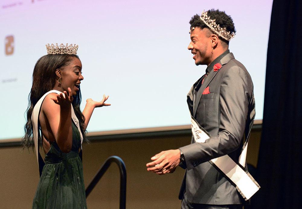 Maayan Eaves, a second-year student studying communication and arts studies, talks with Jordan Bullock, a third-year student studying animal science, after the 2019 Annual Pan-Afrikan Pageant. Eaves was crowned queen and Bullock was crowned king of the pageant. The Pan-Afrikan Week event took place on Wednesday, April 10 in Talley Ballroom.