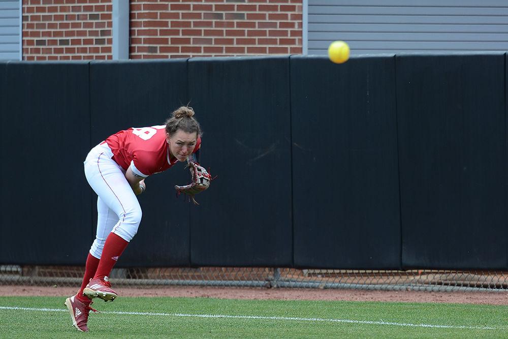 Junior utility player Brigette Nordberg throws the ball during the game against Syracuse on April 7at Dail Softball Stadium. The Wolfpack lost 5-3 with Rizzi going 3-0.