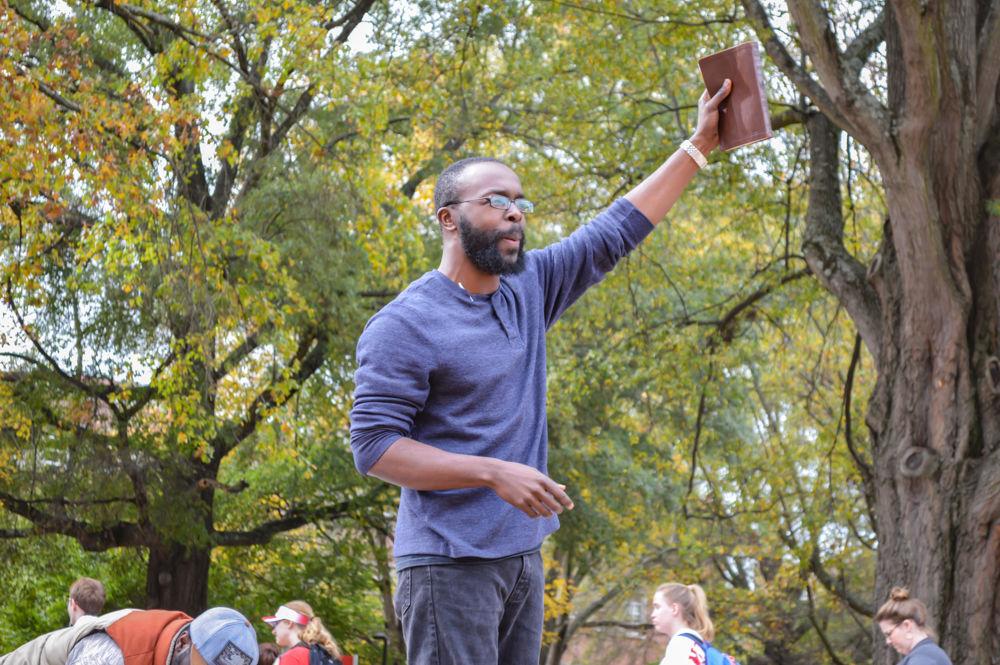 Cortez preaches "the truth" on the Brickyard on Wednesday, November 18, 2015. When asked how Cortez defines a Christian, he responded "When you look at Christ as who he is, and what he said when he talked -- that is true Christianity. If they deviate then they've ceased to be Christian. They're Christian only in name."