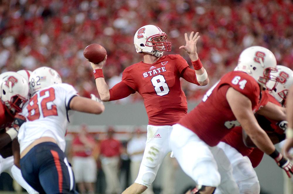 Quarterback Mike Glennon throws the ball during the third quarter of the South Alabama game on Sept. 15, 2012. Glennon threw for 257 yards in the Wolfpack's 31-7 win over the Jaguars at Carter-Finley Stadium.