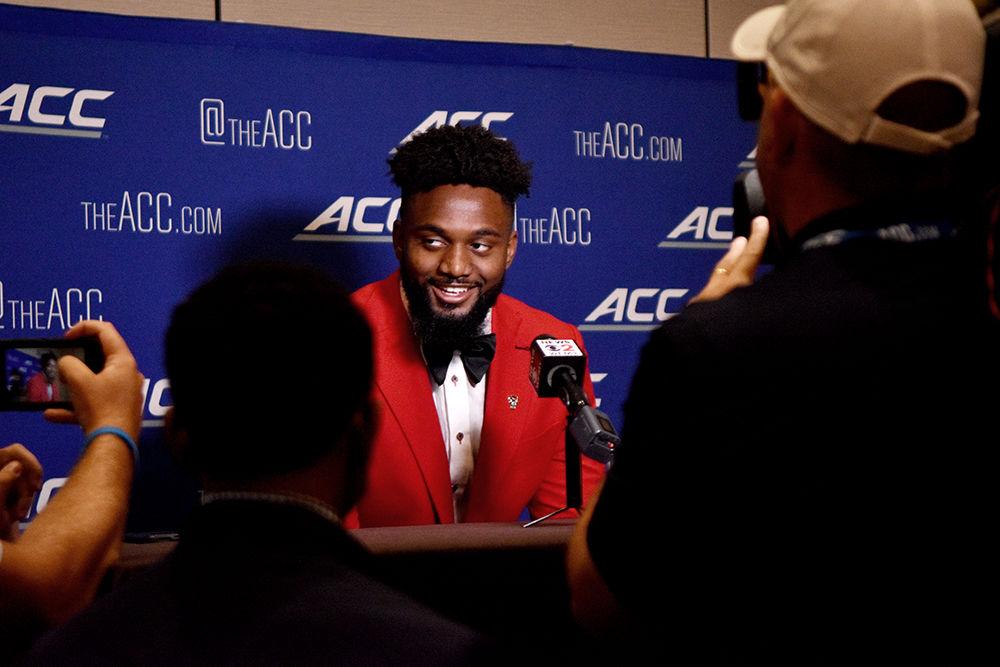 Redshirt senior defensive end James Smith-Williams speaks to the media at the ACC Kickoff in Charlotte on Wednesday, July 17, 2019. Smith-Williams spoke about the upcoming football season.