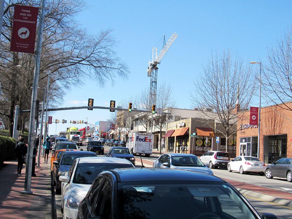 Cars are parked up and down Hillsborough Street on March 6, 2019.