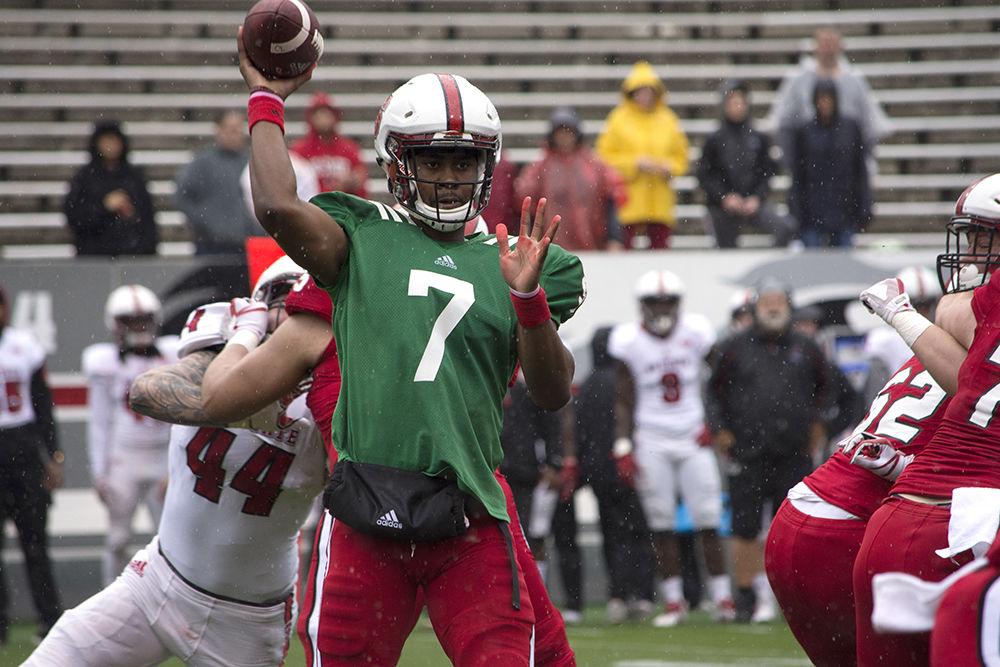 Redshirt freshman quarterback Matthew McKay throws the ball at Carter-Finley Stadium during the annual Kay Yow Spring on Saturday, April 7.&#160;McKay is a native of Raleigh and played at Wakefield High School.
