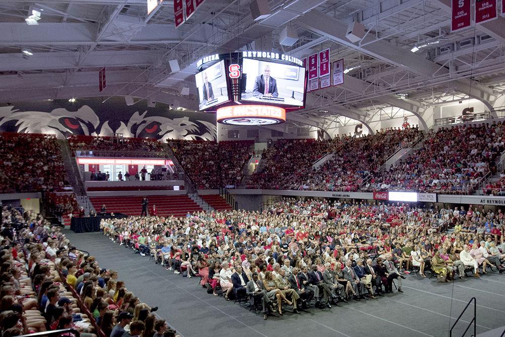 The Class of 2023 was officially welcomed to NC State during New Student Convocation in Reynolds Coliseum, Monday, Aug. 19. Dr. Blair L.M. Kelley, Assistant Dean for Interdisciplinary Studies and International Programs, was the keynote speaker and lead a discussion on Trevor Noah's "Born a Crime," the common reading.
