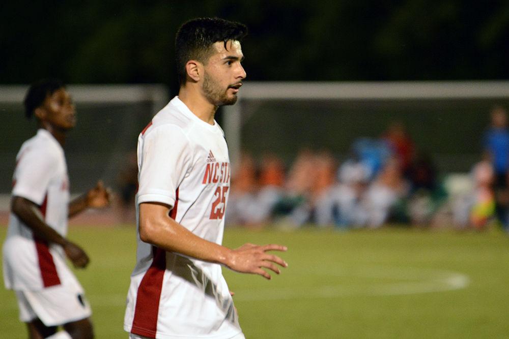Junior mid-fielder Jose Morales Jr. makes his way across the field in the game against the Loyola Greyhounds on Friday, August 30th, 2019 in Dail Soccer Park. State's mid-fielders allowed the Wolfpack to make three times more shots then Loyola. NC State beat Loyola 2-1.