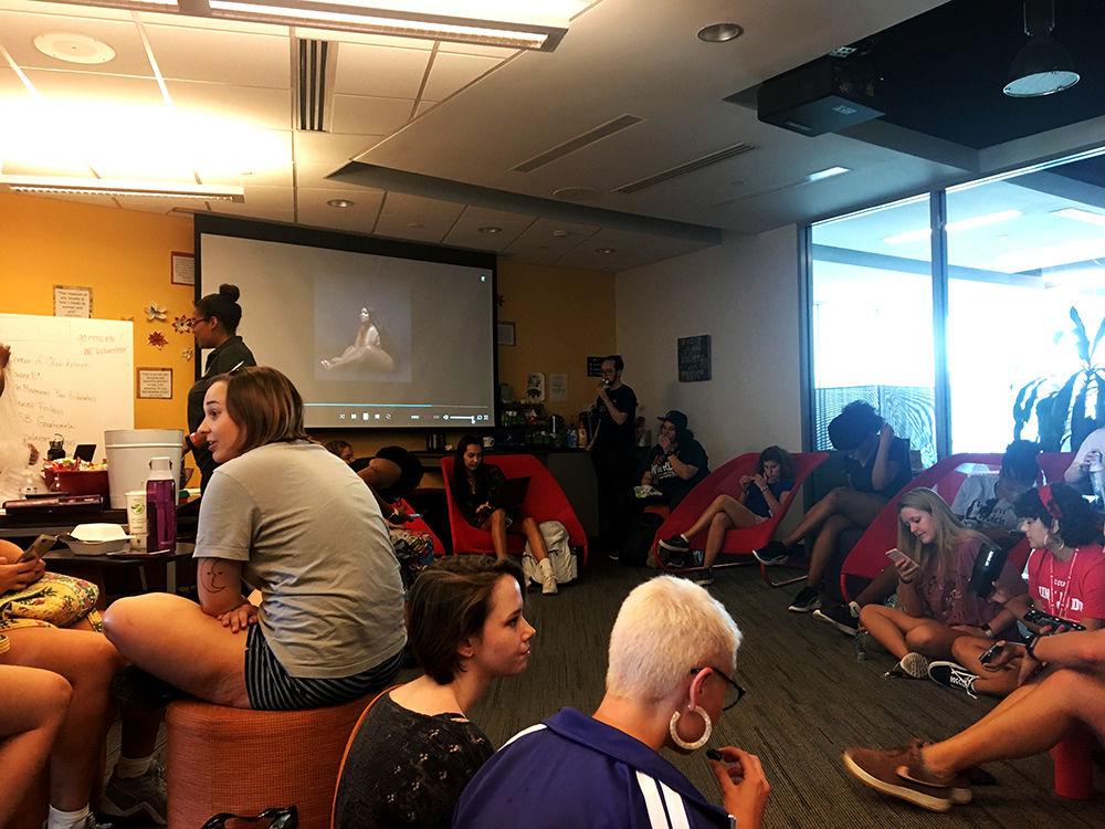Students gather in the women's center to listen to Lizzo and discuss body positivity on Friday, August 23, 2019.