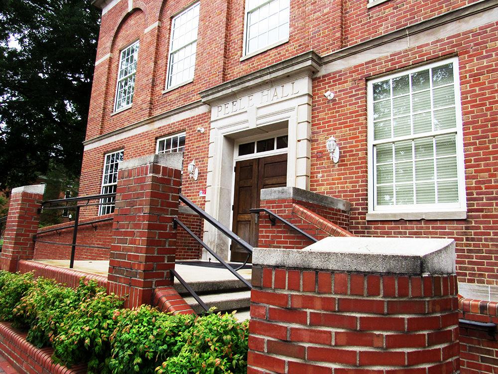 Peele Hall is home to NC State&#8217;s Office of Undergraduate Admissions, open Monday through Friday from 8:00am to 5:00pm. Photo above taken September 4 2019.