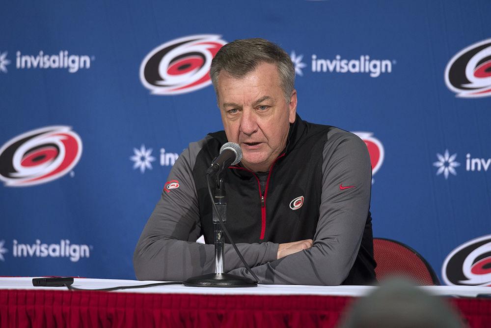 Carolina Hurricanes general manager Don Waddell speaks at a press conference at the end of the Trade Deadline, Monday, Feb. 25, 2019 in PNC Arena.