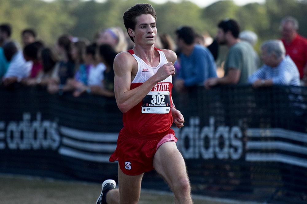 Junior Tim Bason sets his sights on the finish line at the Adidas XC Challenge on Sept. 20th, 2019. Bason finished 17th, with a time of 18:34.3. In the men's 6 kilometer race, State took second overall.
