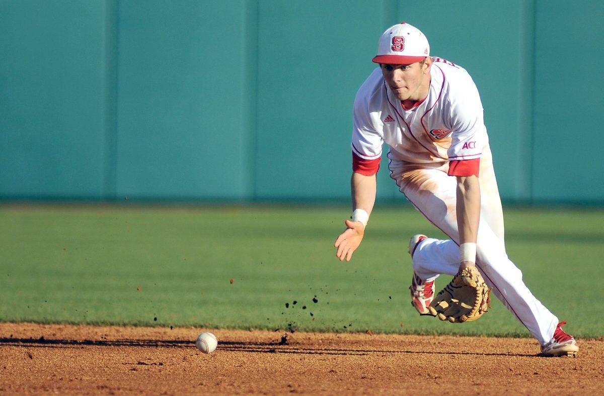 Sophomore shortstop Trea Turner catches a ground ball against Villanova Thursday, Feb. 21, 2013. Turner went 2-for-3 with 1 earned run in the Wolfpack's 14-3 win against the Wildcats at Doak Field at Dail Park. Photo by Ryan Parry.
