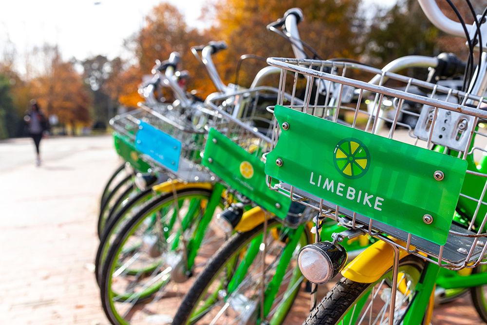Lime Bikes stationed outside Bragaw Hall on Monday, Dec. 3, 2018. Bragaw Hall is located on Dan Allen Drive.