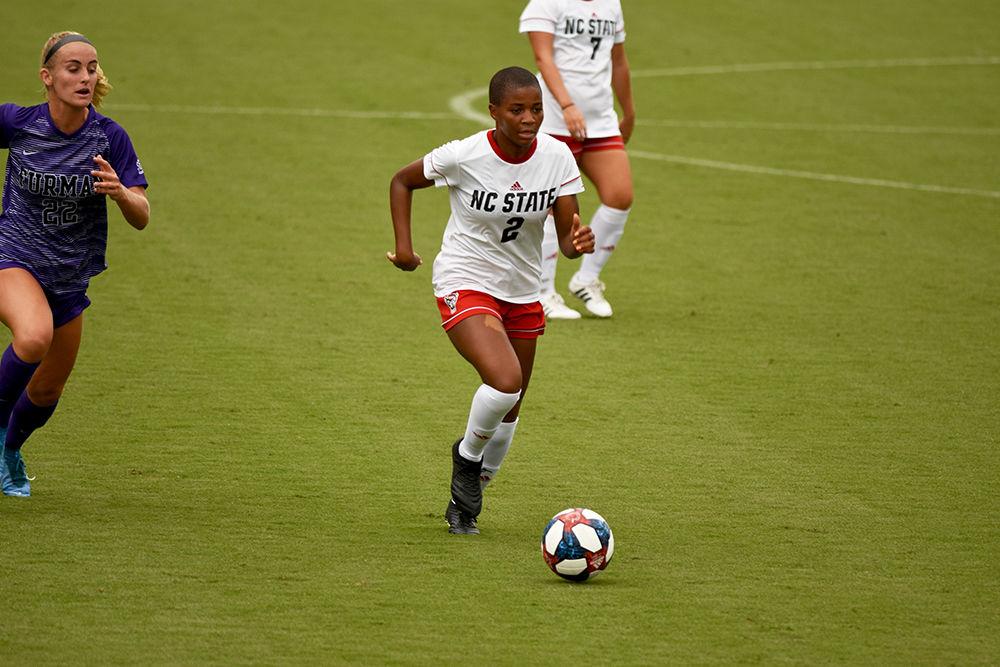 Senior midfielder Tizarra King sprints towards the goal on Sunday. September 15, 2019. King had a hat trick in the 3-1 win against Furman.
