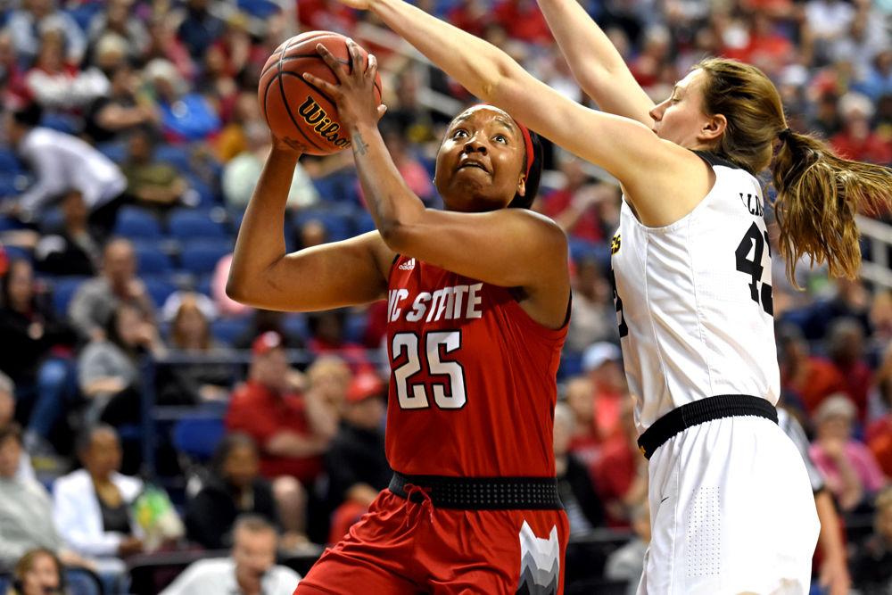 Sophomore forward Kayla Jones attacks the basket during the Sweet Sixteen against Iowa on Saturday, March 30, 2019 in the Greensboro Coliseum. Jones shot 2-7 from the field and totaled six points in the 79-61 loss to the Hawkeyes.