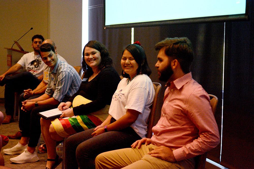 Panel members Justin Richardson, Isaac Bell, Stephy Lee, Victoria Chavis, and Kolby Clark discuss their experiences as Native Americans and the importance for respect and care when it comes to learning about Indigenous People. The Multicultural Student Affairs and Native Space Living and Learning Village held this panel to explore the various experiences and perspectives of Native Americans with different backgrounds at Talley Student Union 3285 on October 14, 2019 for Indigenous Peoples Day.
