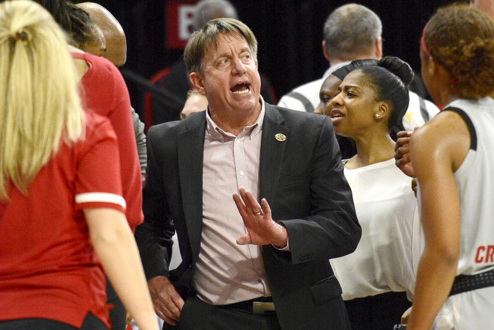 Head coach Wes Moore talks to his team during the second round NCAA Tournament game against Kentucky on Monday, March 25, 2019 at Reynolds Coliseum. The Wolfpack won 72-57 to advance to the Sweet Sixteen of the tournament for the second season in a row.