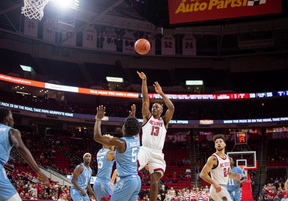 Redshirt senior guard C.J. Bryce shoots versus Florida International University on Wednesday, Nov. 13, 2019 at PNC Arena. Bryce had 16 points and seven rebounds in the 86-77 win.