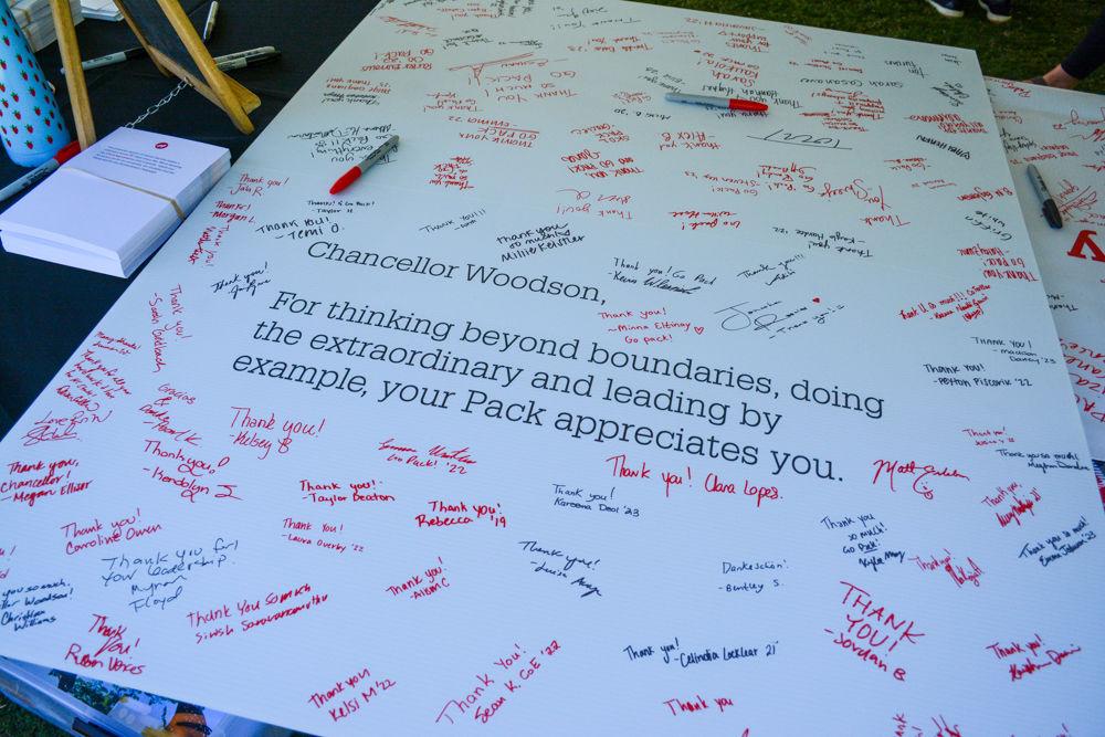 During NC State's Red and White Week students had time to write a note to Chancellor Woodson. Pack Appreciation Day took place on Monday, Nov. 4, 2019 at Stafford Commons.