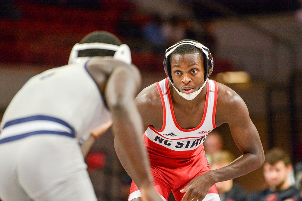 Tariq Wilson, a Redshirt Junior, wrestles in the 141 weight class during the match against Old Dominion on Friday, Nov. 15, 2019. He went 17-5 in the 2018-19 season.