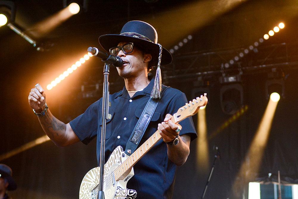 Raphael Saadiq engages with the crowd at Hopscotch in City Plaza in Raleigh NC at Hopscotch Music Festival on Saturday, Sept. 7, 2019. This is the 10th annual Hopscotch festival, an event which brings dozens of artists into the spotlight.