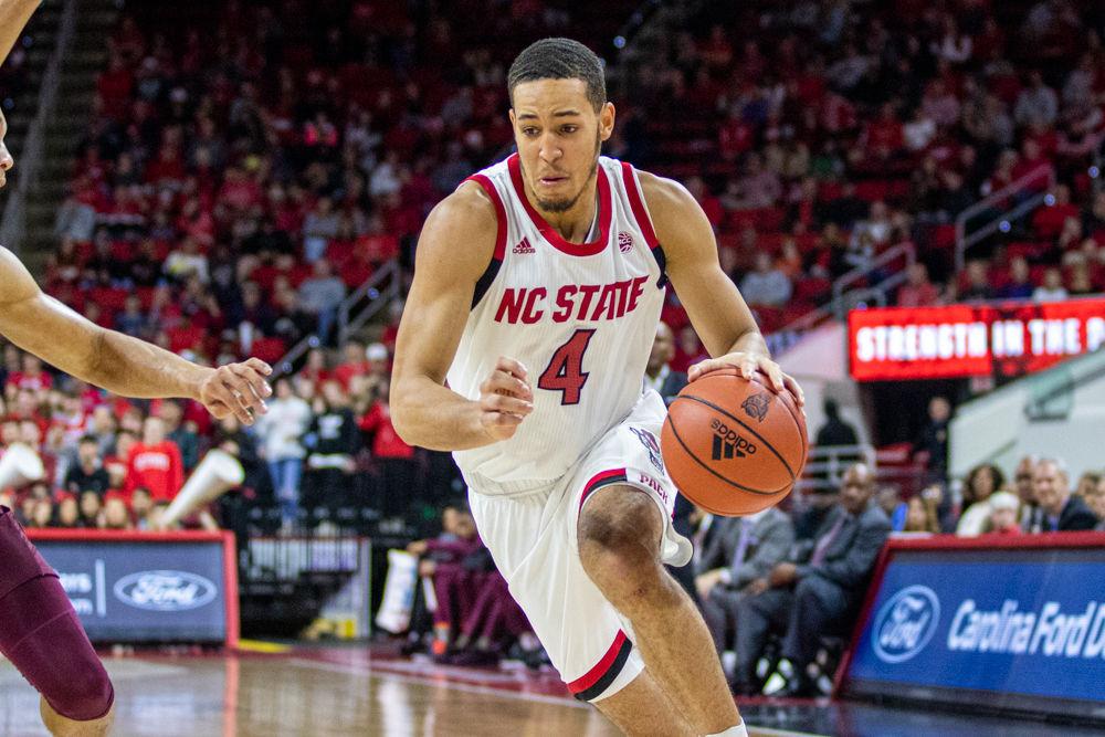 Sophmore forward Jericole Hellems drives to the basket versus Little Rock on Saturday, Nov. 23, 2019 at PNC Arena. Hellems had seven points, six assists and four steals in the 74-58 win.