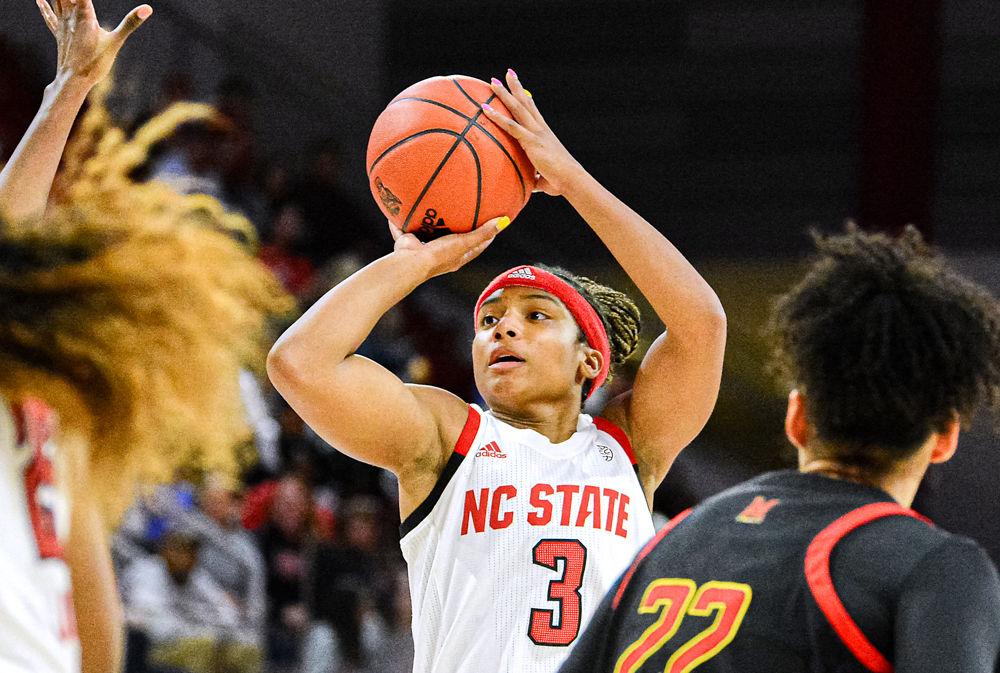 Junior guard Kai Crutchfield shoots against Maryland on Thursday, Dec. 5 at Reynolds Coliseum. Crutchfield scored a game-high 19 points as the Wolfpack won 66-59.
