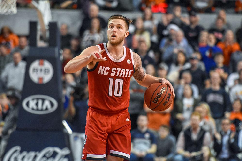 Junior guard Braxton Beverly communicates a play to the other players on the court against Auburn on Thursday, Dec. 19, 2019 at Auburn Arena in Alabama. Beverly shot 1-5 from the field and totaled 2 points in the 79-73 loss to the Tigers.
