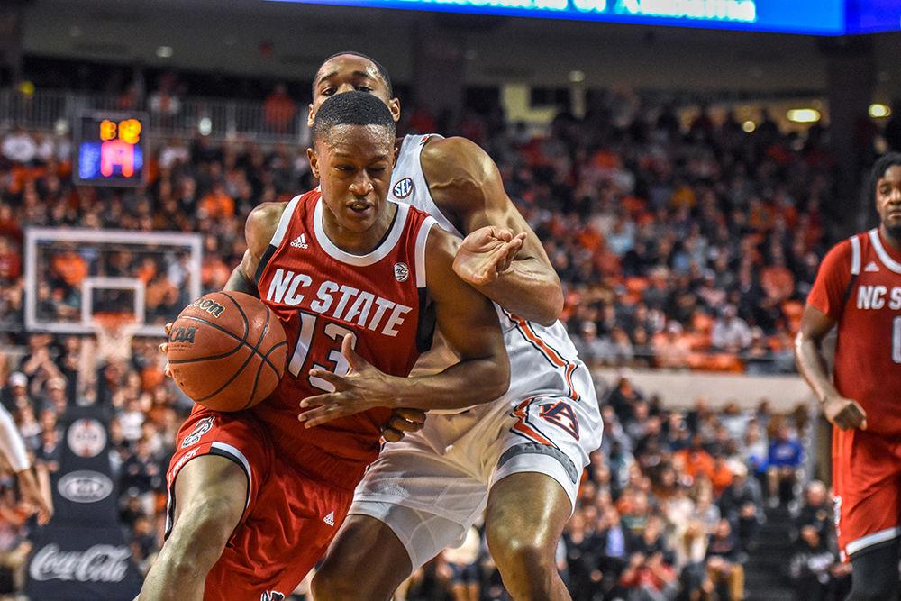 Redshirt senior guard C.J. Bryce guards the ball against Auburn on Thursday, Dec. 19, 2019 at Auburn Arena in Alabama. Bryce had a double-double, contributing 21 points in the 79-73 loss to the Tigers.