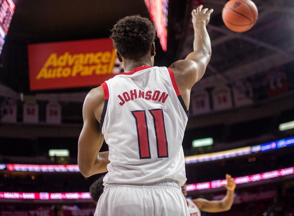 Senior guard Markell Johnson inbounds the ball versus Florida International University on Wednesday, Nov. 13, 2019 at PNC Arena. Johnson had ten points, four assists and two steals in the 86-77 win.