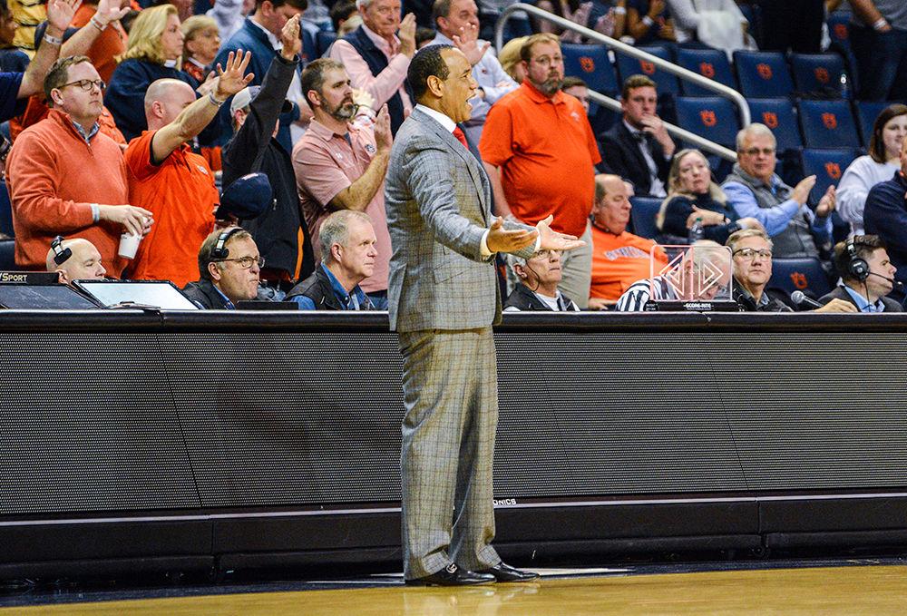 Head coach Kevin Keatts questions the lack of discipline from the defense after it gave up an easy basket during it&#8217;s game against Auburn on Thursday, Dec. 19, 2019 at Auburn Arena in Alabama. The Wolfpack lost to the Tigers 79-73.