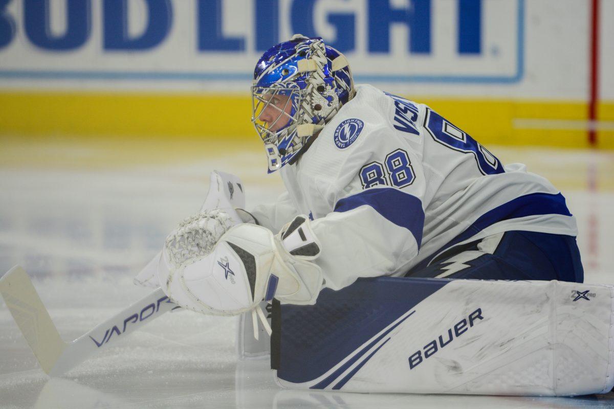 Tampa Bay Lightning Andrei Vasilevskiy gets warmed up before the game versus the Carolina Hurricanes on Sunday, Jan. 5, 2020 in PNC Arena. The Lightning beat the Hurricanes 3-1.