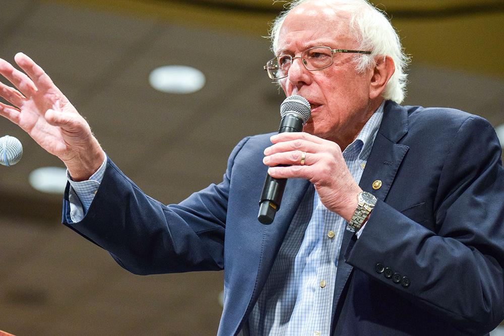 Senator Bernie Sanders, a Democratic candidate for president, addresses the crowd with his proposition for his presidency. Sanders held a rally at the Durham Convention Center on Feb. 14, 2020, during his tour of North Carolina.