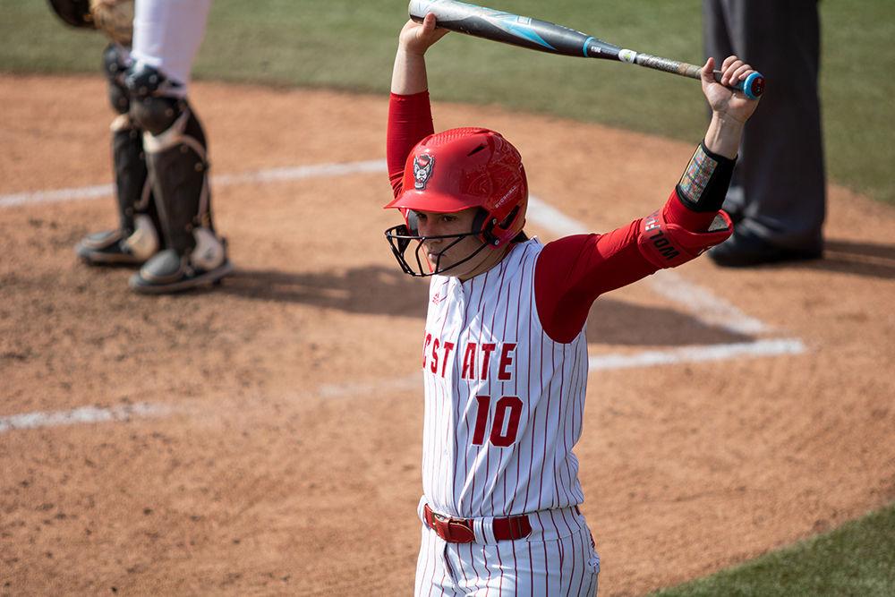 Junior, Logan Morris, stretches before hitting on Friday, Feb. 28 at Dail Softball Stadium. Morris scored one run during NC State&#8217;s 12-2 win over Lehigh