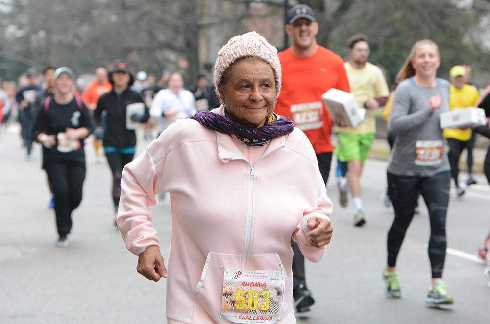 Rhonda McFarland looks determined to finish during the Krispy Kreme Challenge on Saturday, Feb. 1, 2020.