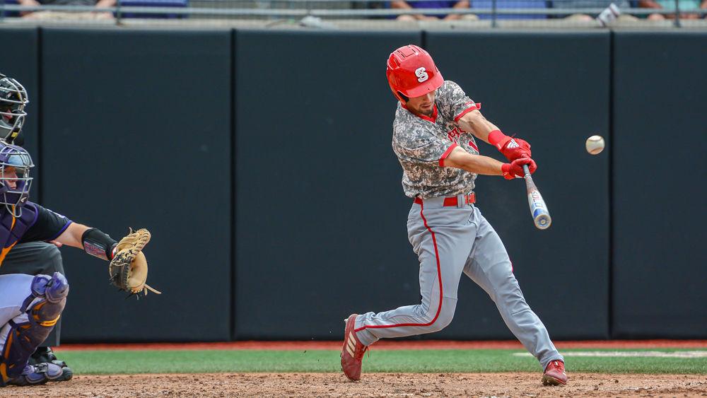Freshman infielder Tyler McDonough hits the ball against ECU on Sunday, June 2, 2019 at Clark-LeClair Stadium in Greenville. McDonough went 0-4 with one strikeout in the Wolfpack&#8217;s 9-2 season-ending loss.