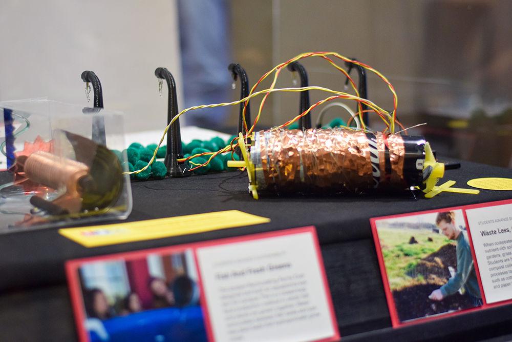 A solenoid is showcased at the Engineering Career Fair on Wednesday, Feb. 5, 2020 at the McKimmon Center. The Career Fair helps students and attendees network with companies looking for employees and interns.