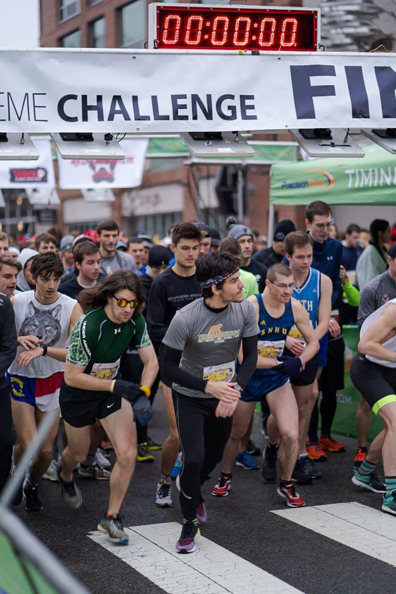 Runners take off at the start of the 2020 Krispy Kreme Challenge on Saturday, Feb. 1.